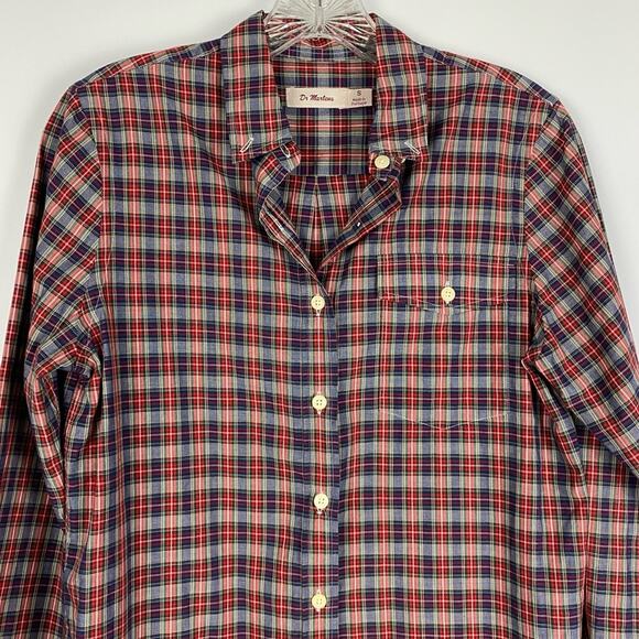 Dr Martens Men’s Red Plaid Cotton Button Down Shirt Size Small - Picture 4 of 13